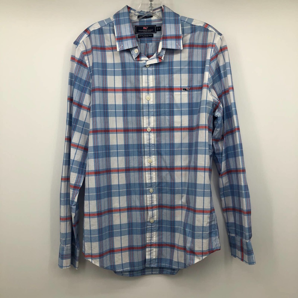 Vineyard Vines Plaid Tucker Shirt Small Blue Button-Down Mens Slim Fit Teal